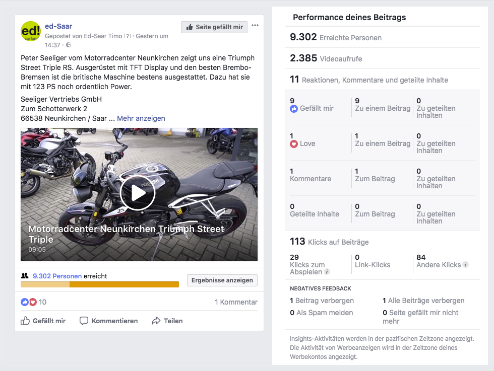 Motorradcenter Neunkirchen Triumph Street Triple Performance_MSM_MEDIEN_SAAR_MOSEL_SAARLAND_FERNSEHEN_1_ED_SAAR